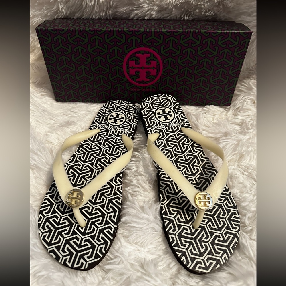Tory Burch Brown and Cream Geometric Sandals